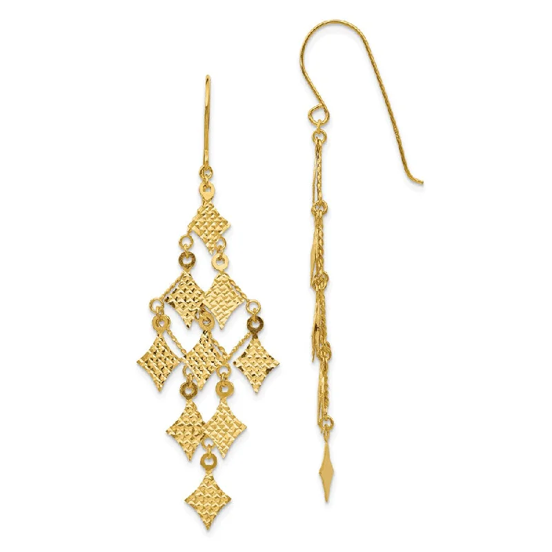 Women's earrings dainty-stud-Diamond Cut Rhombus Chandelier Earrings in 14k Yellow Gold