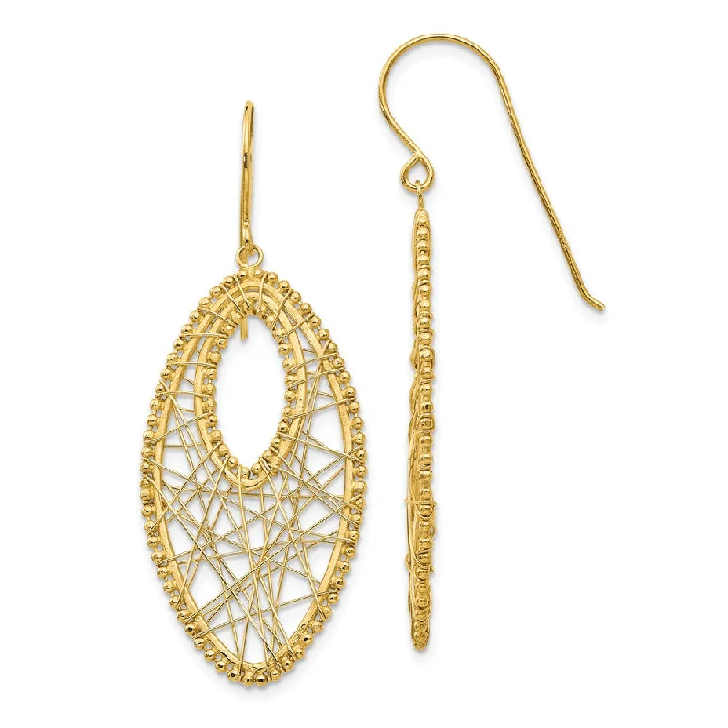 Women's earrings simple-drop-Oval Wire Wrapped Web Earrings in 14k Yellow Gold