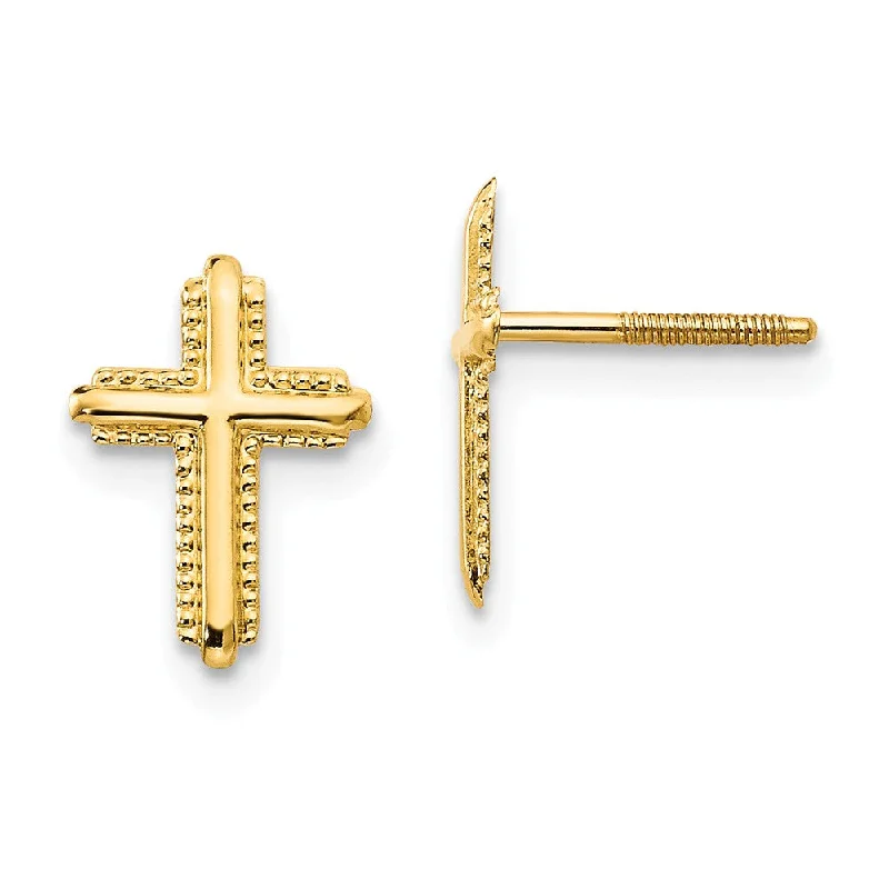 Women's earrings tiny-crystal-Children's 14k Yellow Gold 10mm Textured Cross Screw Back Earrings