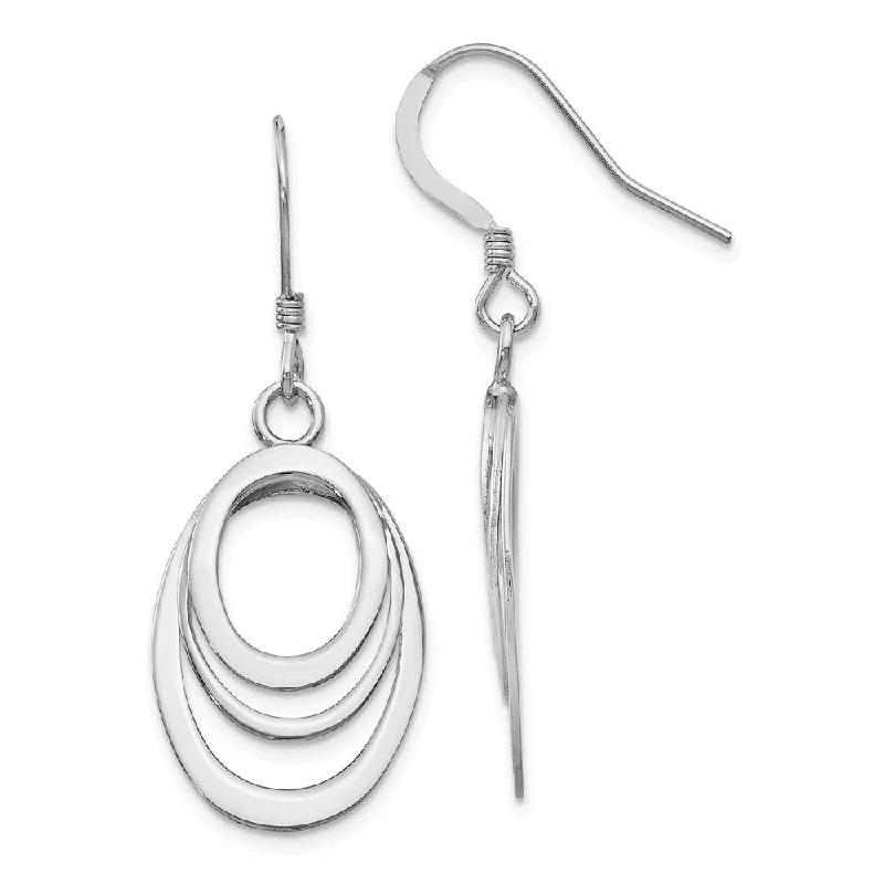 Women's earrings refined-crystal-Polished Layered Oval Dangle Earrings in Sterling Silver