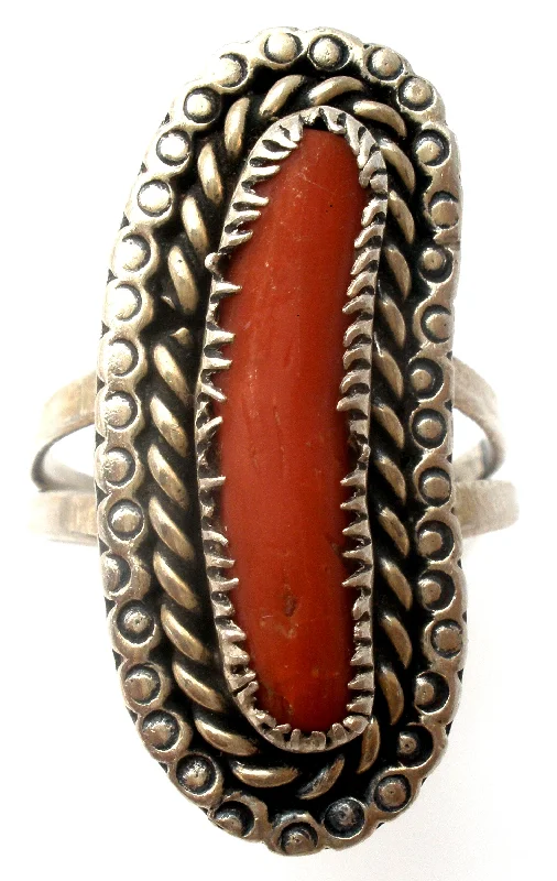 Women's rings sleek-wave-Sterling Silver Red Coral Ring Size 8