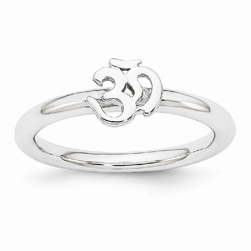 Women's rings coral-stone-Rhodium Plated Sterling Silver Stackable 7mm Ohm Symbol Ring