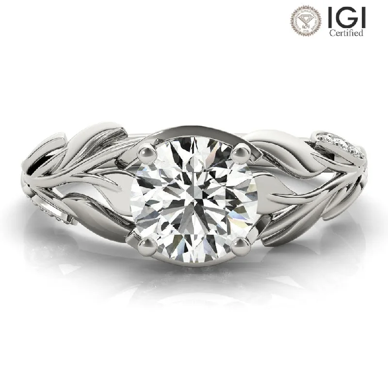 Women's engagement rings floral-setting-Meadow Round Lab Grown Diamond Solitaire Engagement Ring IGI Certified