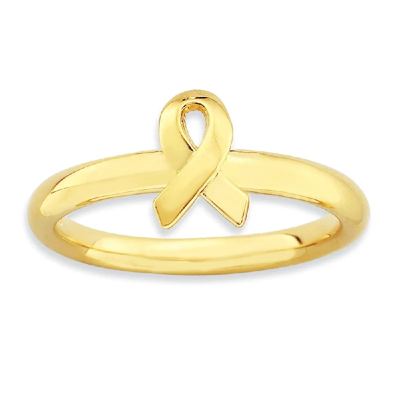 Women's rings lasting-luster-2.5mm Stackable 14K Yellow Gold Plated Silver Awareness Ribbon Ring