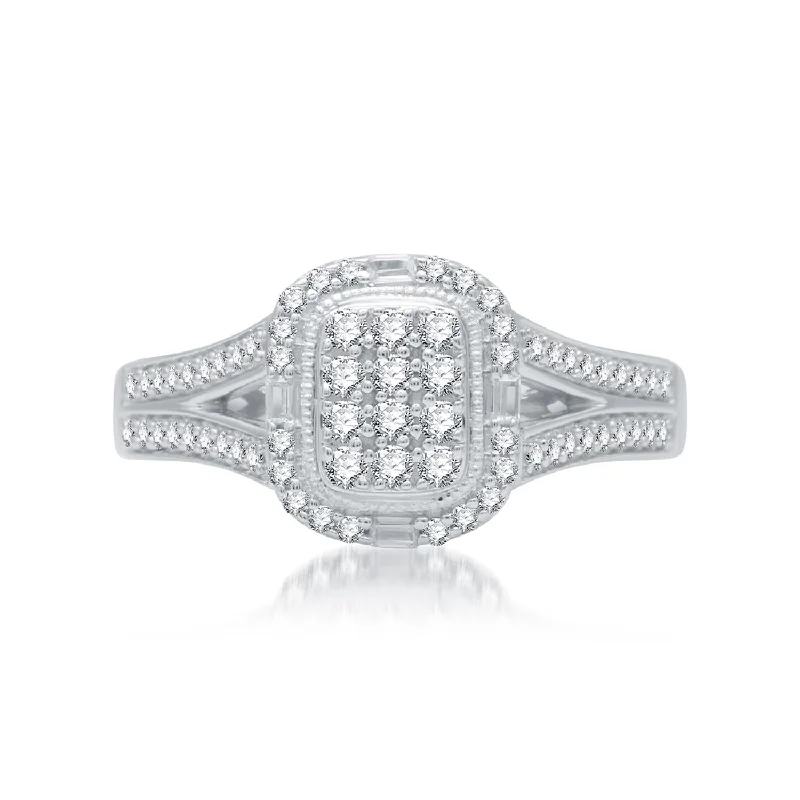 Women's engagement rings ornate-luxe-3/8 CTW Diamond Halo Engagement Ring in Rhodium Plated Sterling Silver