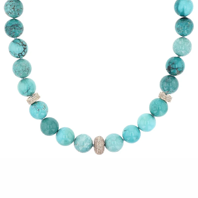 Women's necklaces festive-shine-14K Gold Turquoise Diamond Bead Necklace  NG002635