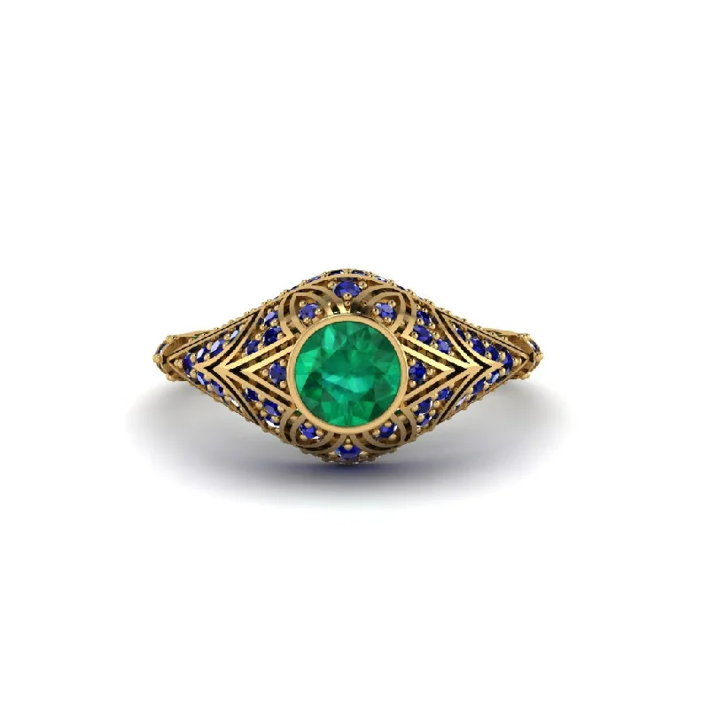 Women's engagement rings airy-grace-Emerald Bezel Vintage Filigree Engagement Ring - Kendall No. 64