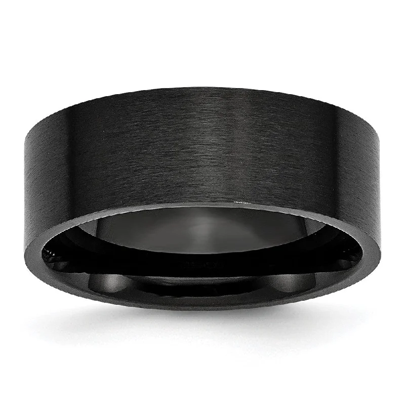 Women's rings nature-silver-Men's 8mm Black Plated Stainless Steel Brushed Flat Band