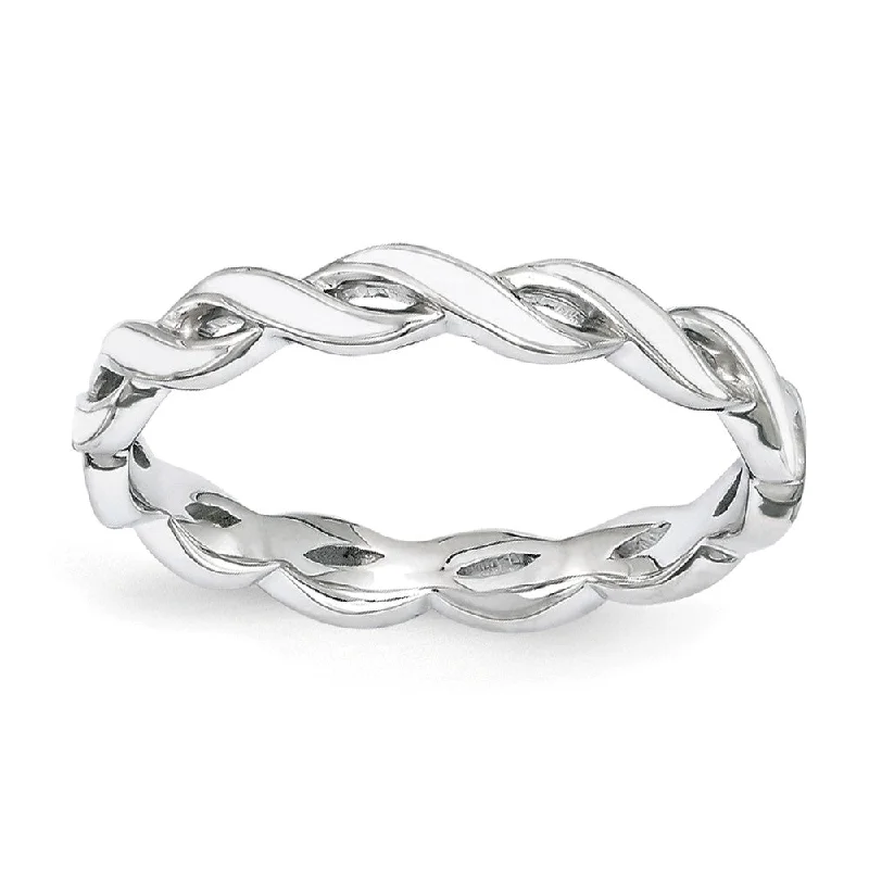 Women's rings bold-carve-2mm Sterling Silver Stackable Expressions White Enamel Swirl Band