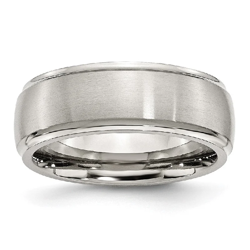 Women's rings uncommon-gem-8mm Stainless Steel Brushed Domed Polished Ridged Edge Band