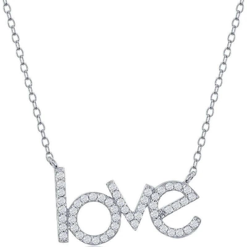 Women's necklaces luminous-charm-Classic Women's Necklace - Sterling Silver LOVE White CZ with Lobster Clasp | M-6731