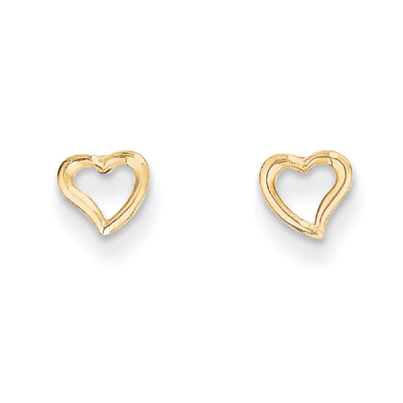 Women's earrings dainty-gem-Kids 5mm Asymmetrical Open Heart Post Earrings in 14k Yellow Gold