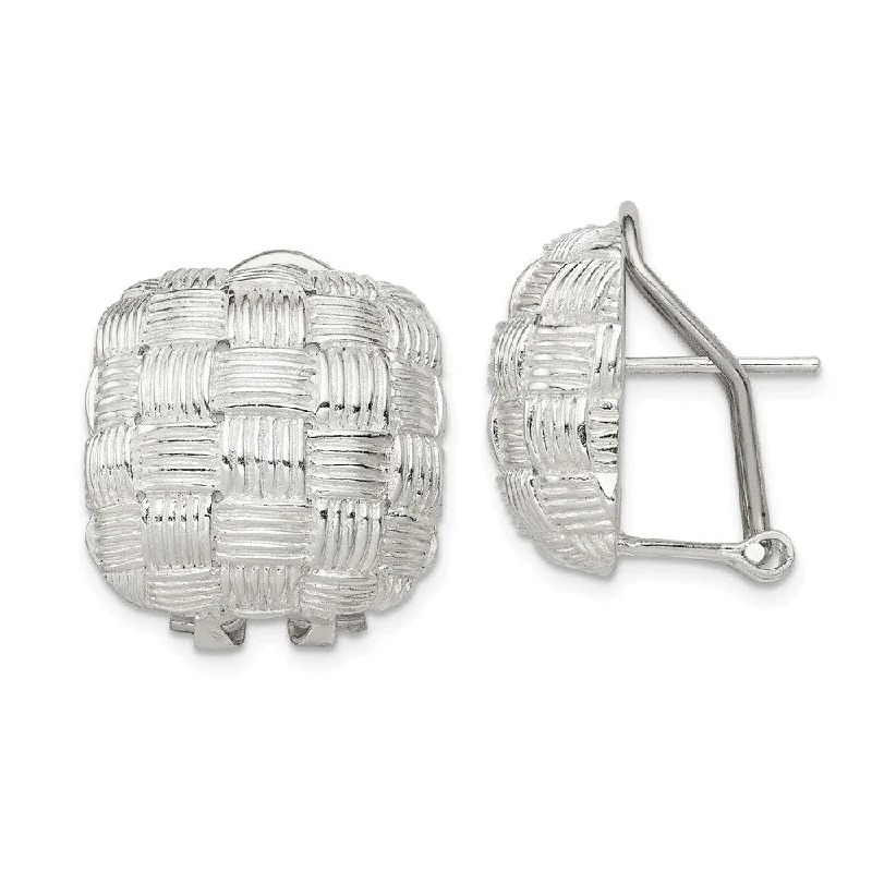 Women's earrings sleek-stud-Sterling Silver Square Basket Weave Button Earrings