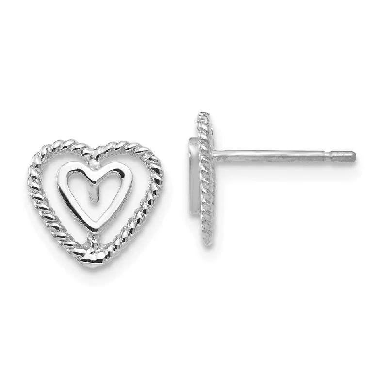 Women's earrings dainty-chain-9mm Double Open Heart Post Earrings in 14k White Gold