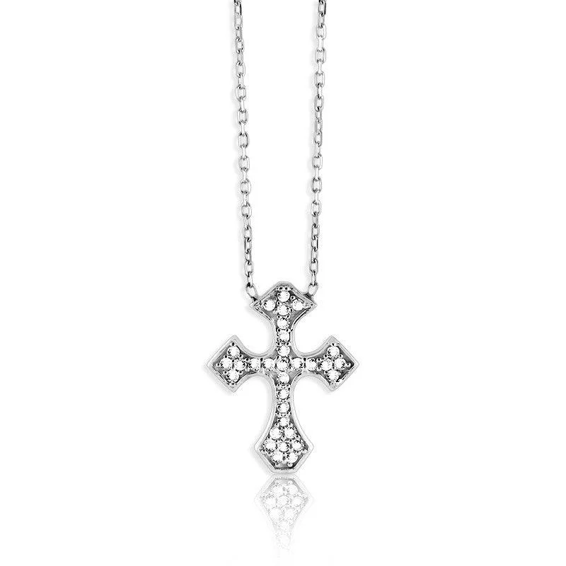 Women's necklaces delicate-platinum-Sterling Silver CZ Cross Design Necklace