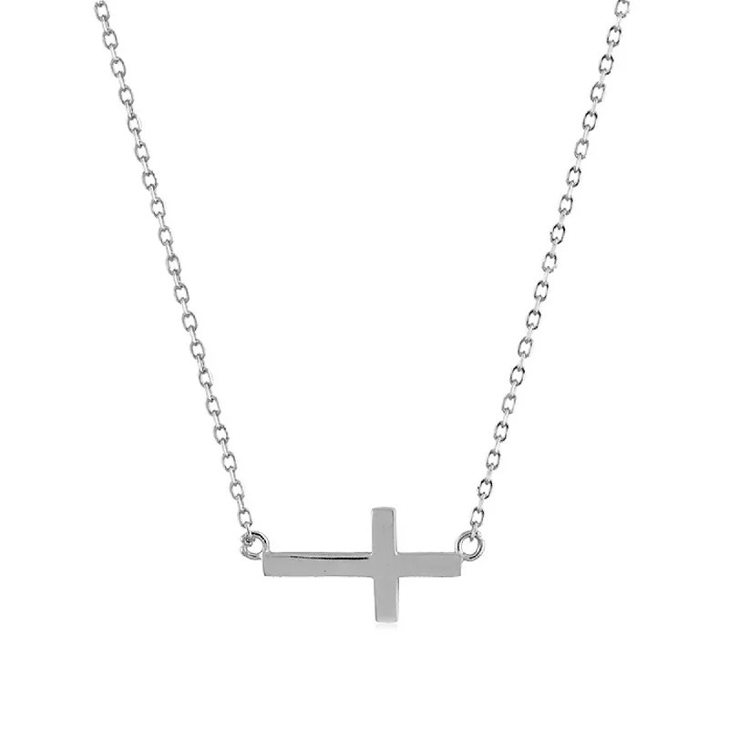 Women's necklaces ethereal-chain-Classic Women's Necklace - Sterling Silver Sideways Cross | L-3594