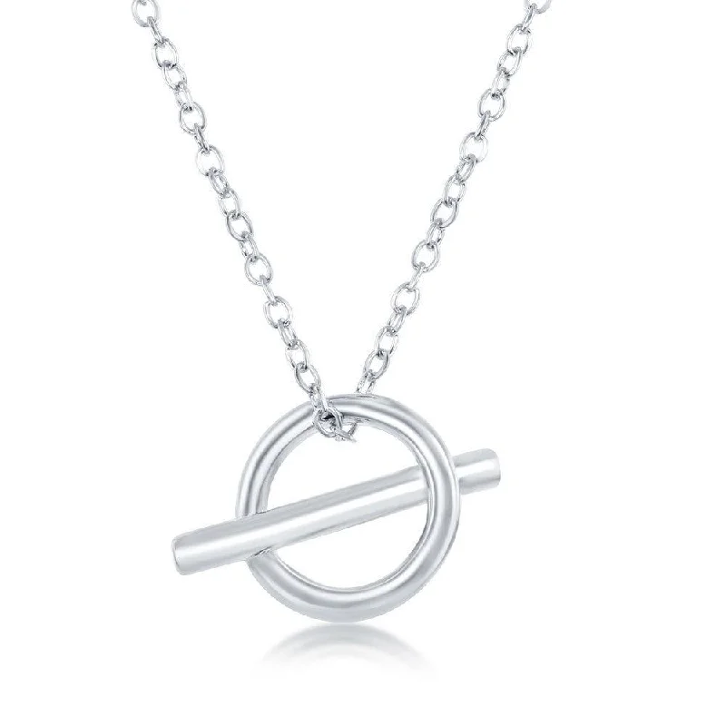 Women's necklaces wispy-chain-Sterling Silver Open Circle and Bar Necklace