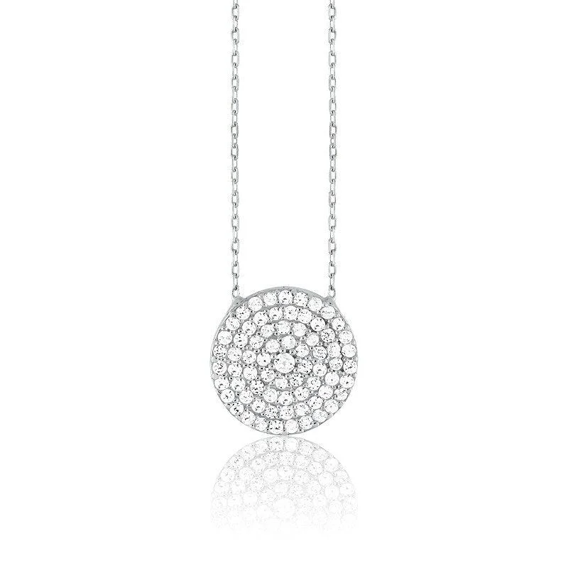 Women's necklaces sculpted-design-Sterling Silver CZ Disc Design Necklace