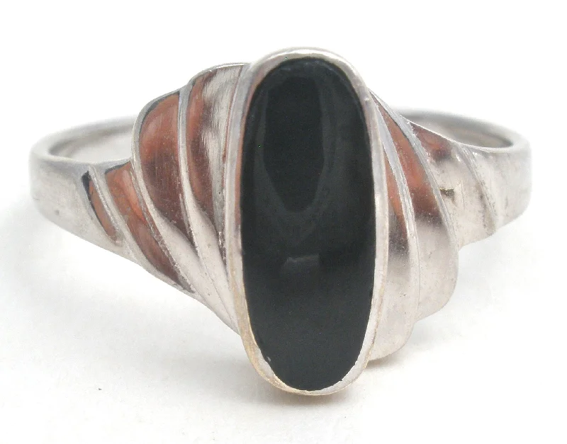 Women's rings agate-slice-Sterling Silver Black Onyx Ring Size 8