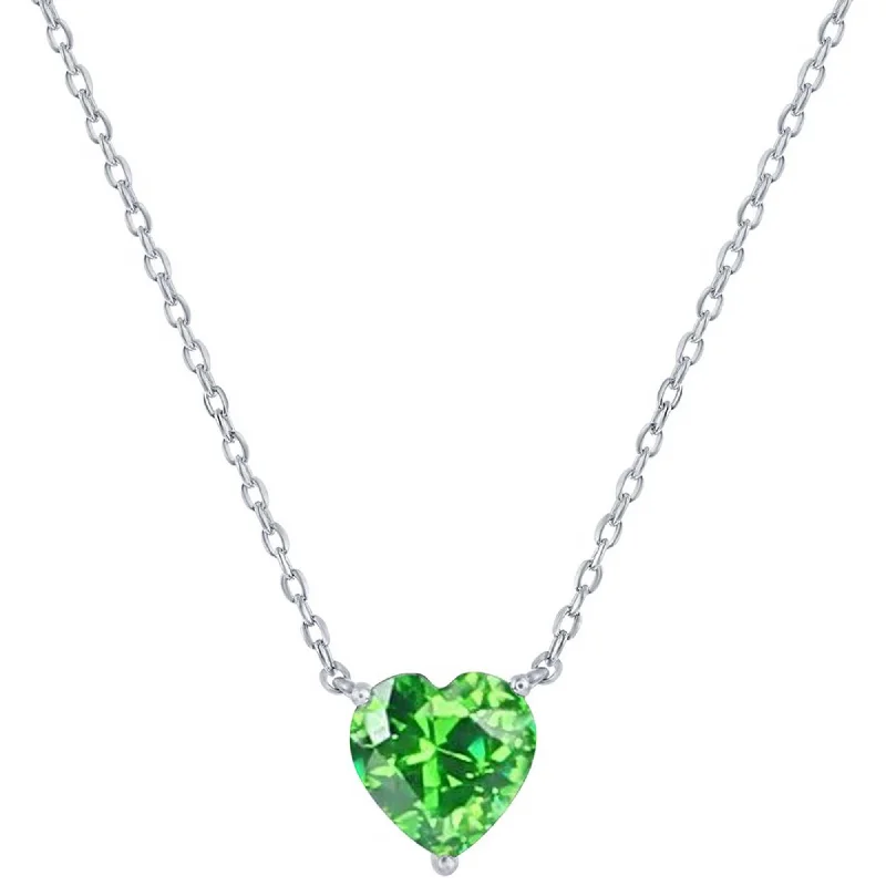 Women's necklaces amber-glow-Classic Women's Necklace - Silver 8mm Peridot August Heart Perciosa Crystal | M-7129