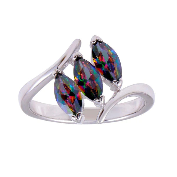 Women's rings airy-gem-Silver 925 Rhodium Plated 3 Oval Mystic Topaz CZ Ring