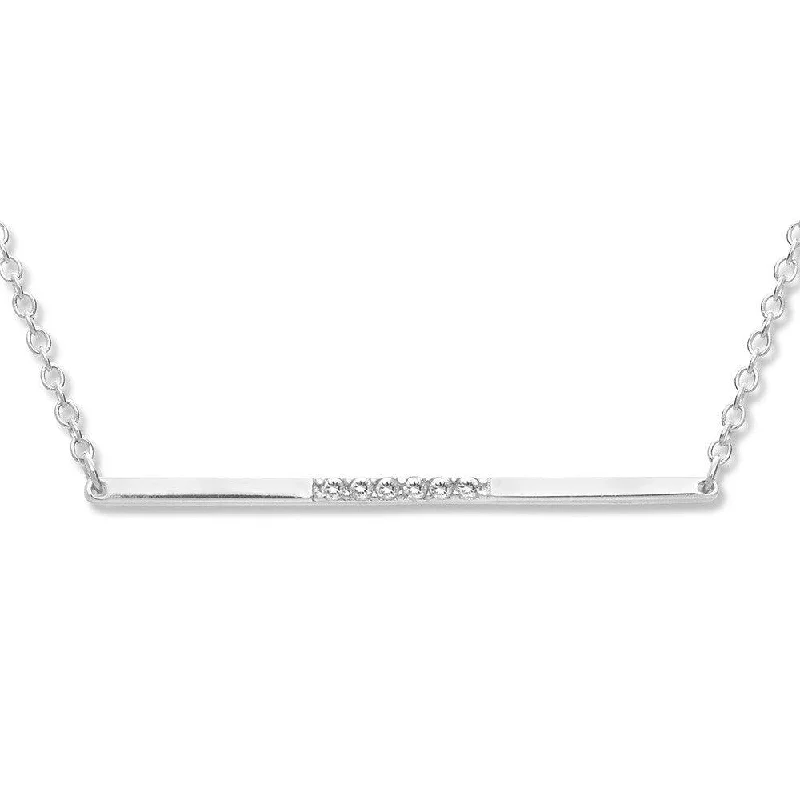 Women's necklaces radiant-charm-Sterling Silver Thin Bar with CZ Center Necklace