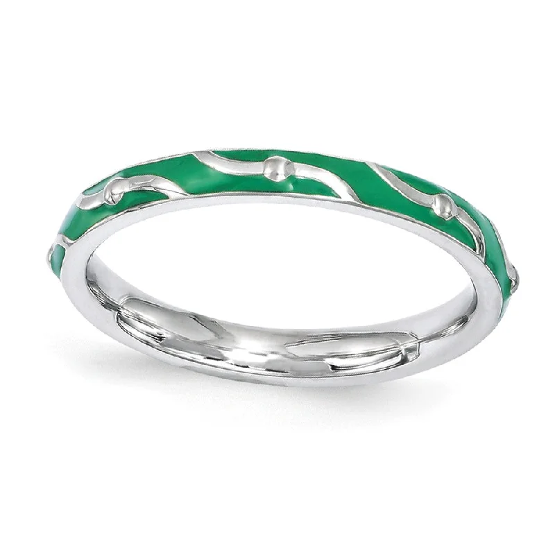 Women's rings glowing-gem-2.5mm Sterling Silver Stackable Expressions Green Enamel Band