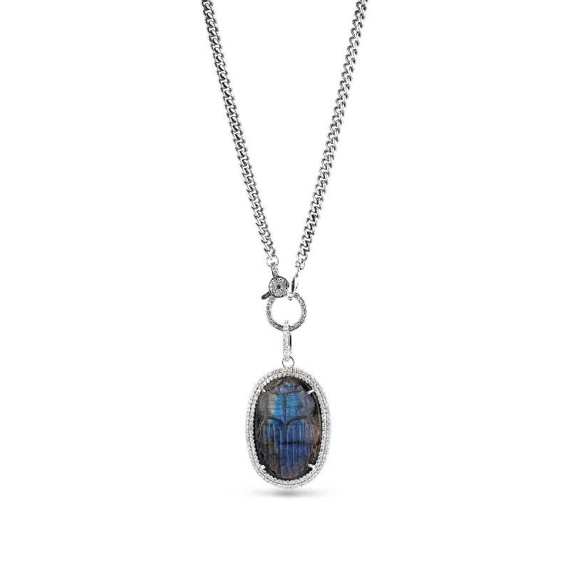 Women's necklaces luxe-daily-Hand Carved Labradorite Scarab on Curb Chain Necklace  N0002830