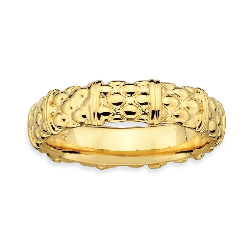 Women's rings crafted-chic-14k Yellow Gold Plated Sterling Silver Stackable Patterned 4.25mm Band