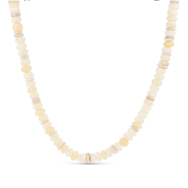 Women's necklaces floral-gold-14K Mother of Pearl & Opal Necklace with 14K Diamond Rondelle - 17-18"  NG002747