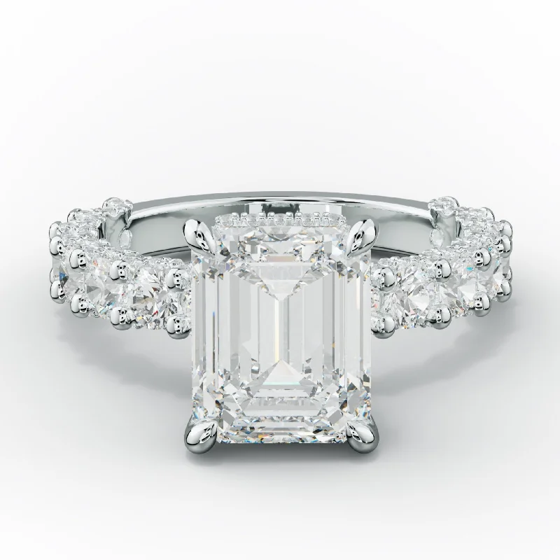 Women's engagement rings radiant-solitaire-Savannah Emerald Cut Diamond Engagement Ring Accented Side Stones