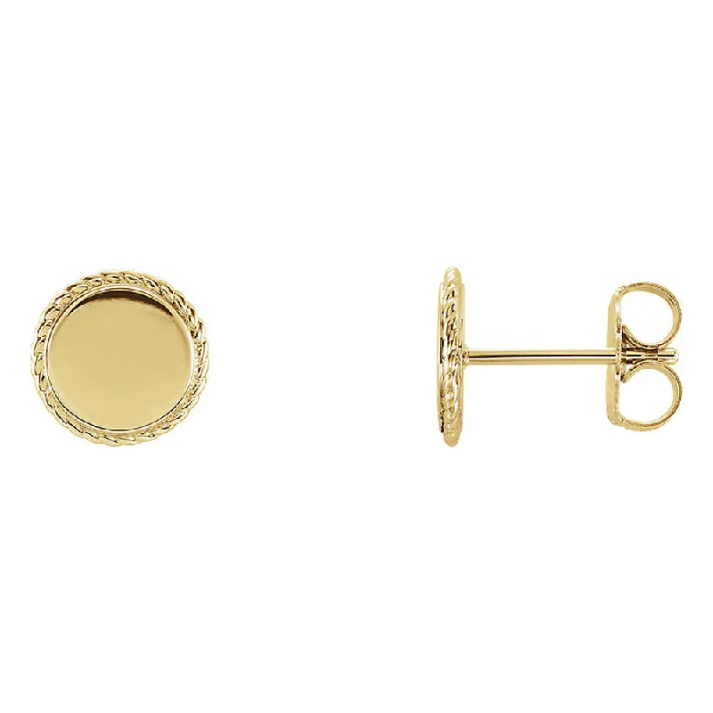 Women's earrings thin-pearl-8mm (5/16 Inch) 14k Yellow Gold Engravable Rope Edge Circle Earrings