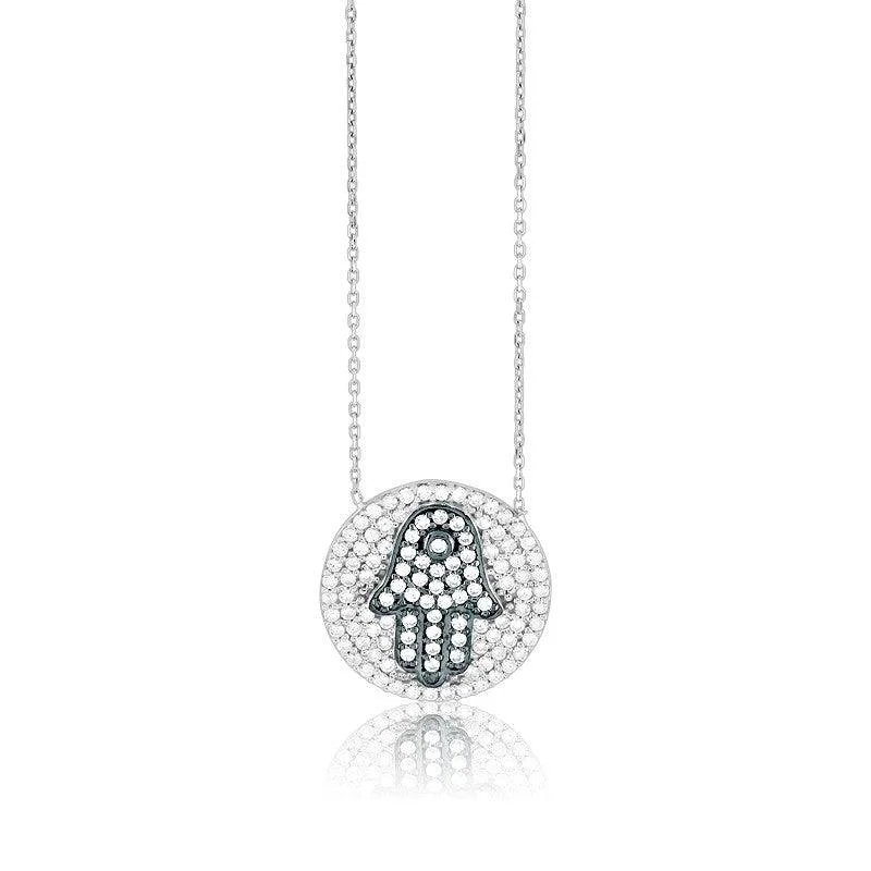 Women's necklaces ethereal-chain-Sterling Silver Clear Stone CZ Hamsa Necklace