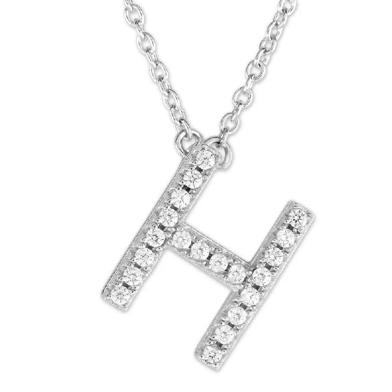 Women's necklaces luxe-platinum-Sterling Silver Micro Pave "H" Pendant Necklace