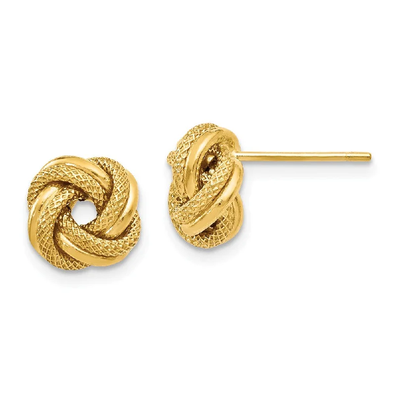 Women's earrings subtle-crystal-9mm (3/8 Inch) 14k Yellow Gold Polished Textured Love Knot Earrings