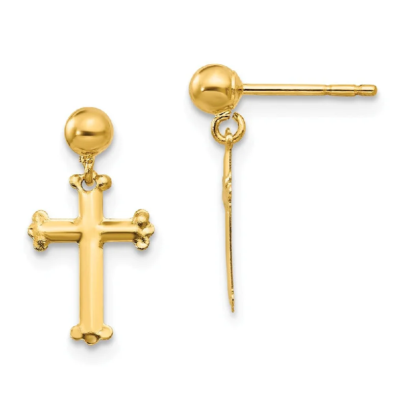 Women's earrings refined-stud-Children's 14k Yellow Gold 14mm Budded Cross Dangle Post Earrings