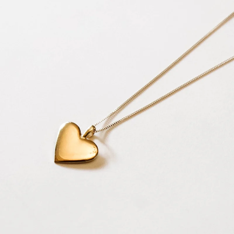 Women's necklaces shimmering-blush-Wide Heart Pendant Necklace, Solid Gold