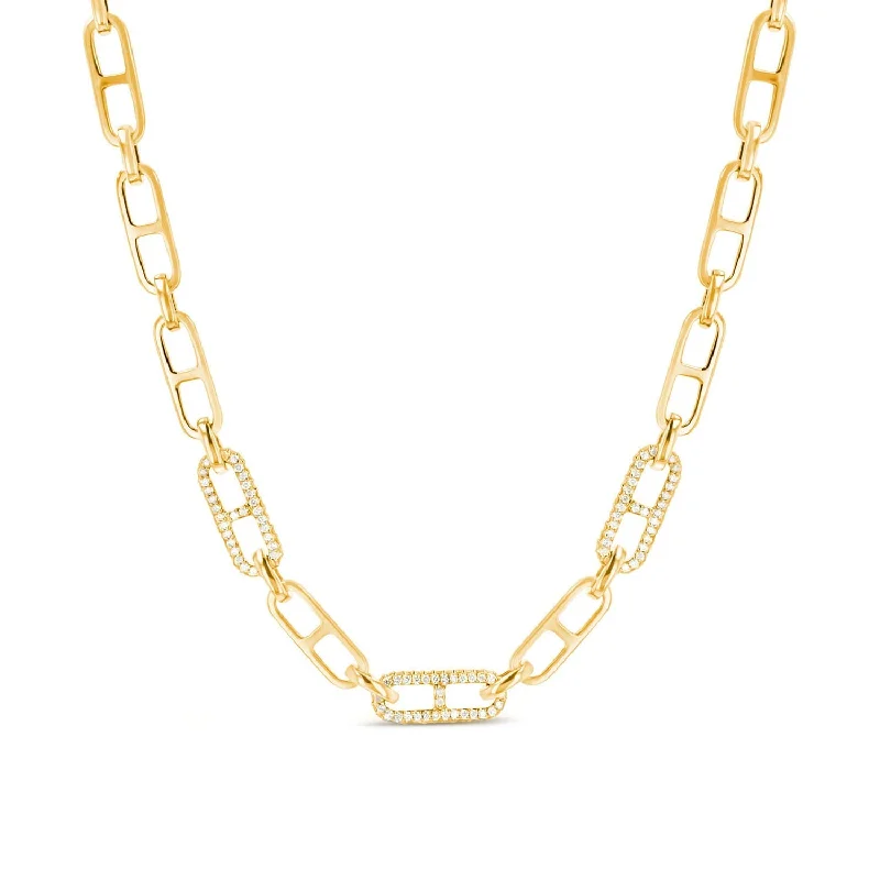 Women's necklaces romantic-accent-14K Three Paris H Diamond Link Necklace - 16"  NG2592BG