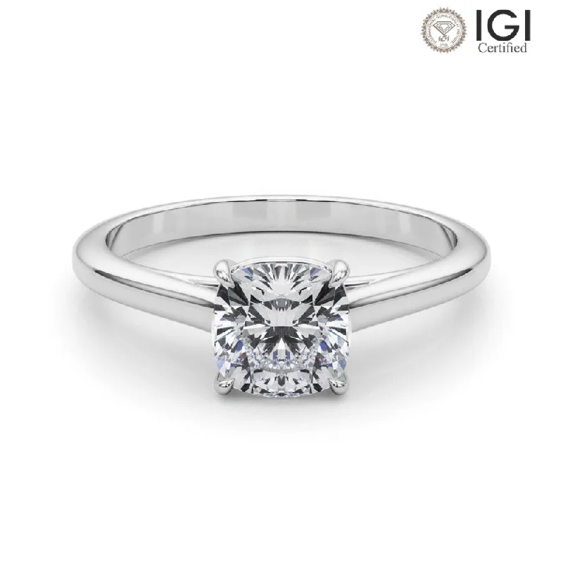 Women's engagement rings hand-sculpted-Amelia Cushion Lab Grown Diamond Solitaire Engagement Ring IGI Certified