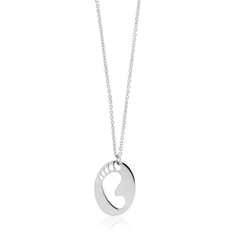 Women's necklaces luxe-daily-Sterling Silver Shiny Disc with Footprint Necklace