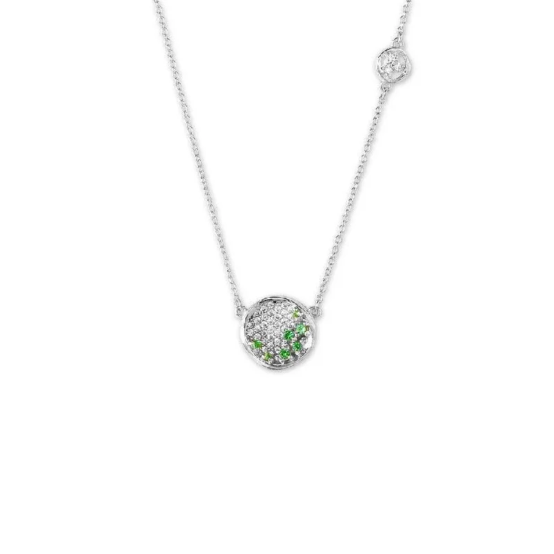 Women's necklaces romantic-accent-Sterling Silver Round Green CZ Micro Pave Necklace