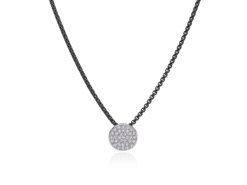 Women's necklaces ornate-chic-ALOR Black Chain Taking Shapes Disc Necklace with 14K Gold & Diamonds