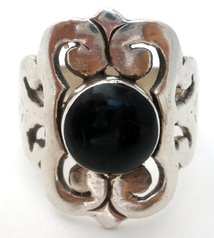 Women's rings airy-style-Mexican Black Onyx Ring Size 9 Vintage