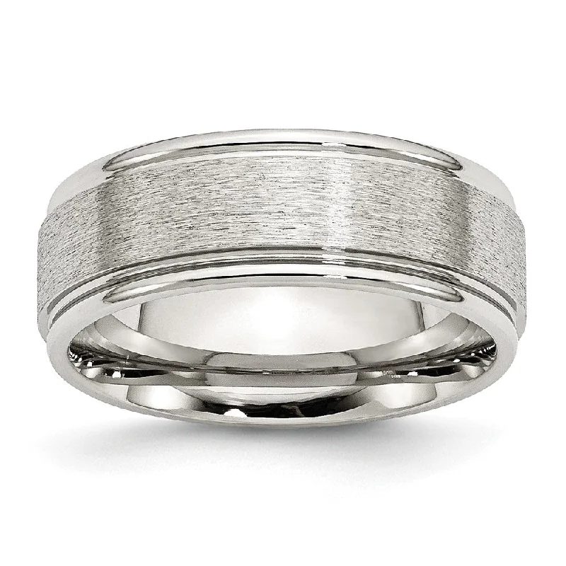 Women's rings peachy-chic-Men's 8mm Stainless Steel Brushed Center Grooved Edge Comfort Fit Band