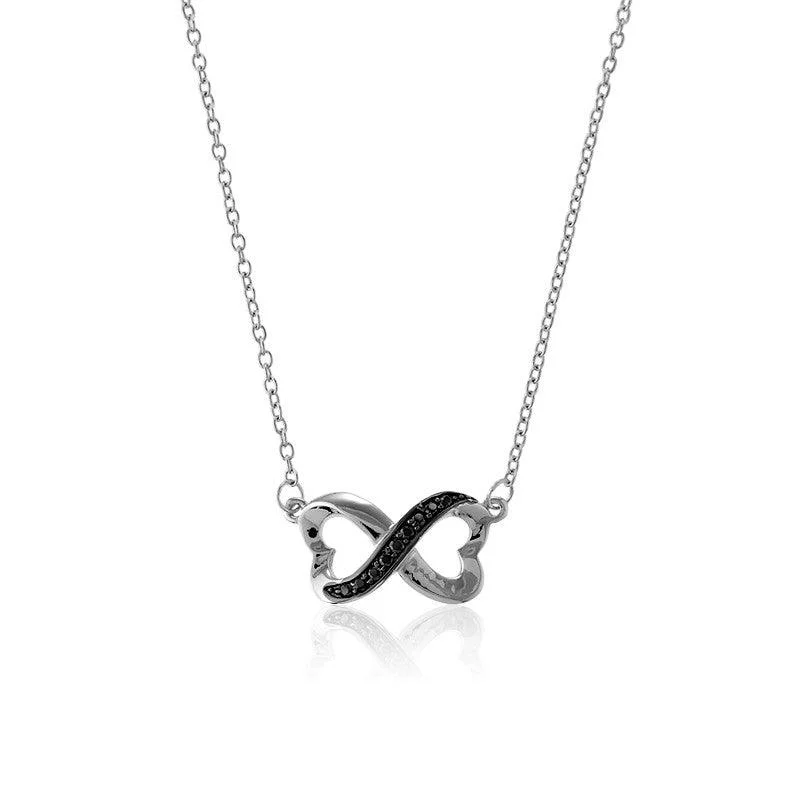 Women's necklaces exotic-accent-Sterling Silver Black CZ Heart Infinity Necklace