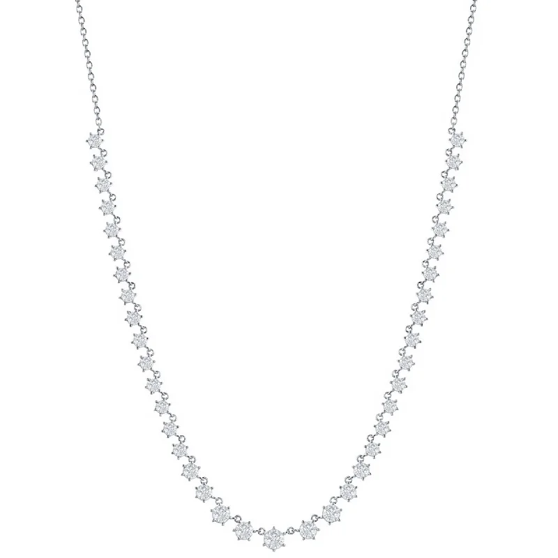 Women's necklaces glossy-gold-Classic Women's Necklace - Sterling Silver Graduating Round White CZ Stone | M-7056